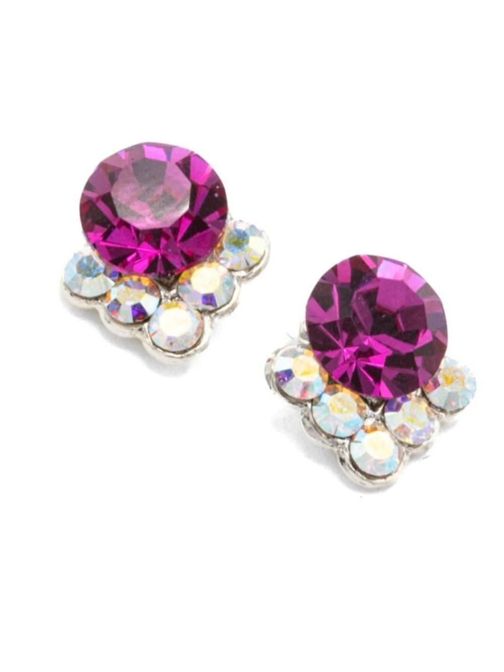 Vibrant Magenta Crystal Stud Earrings with Aurora Accents